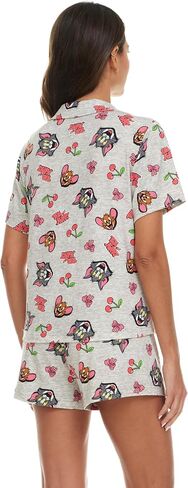 Womens Pajama Sets - 2 Piece Looney Tunes Tom and Jerry Tweety Bird Button Down Sleep Shirt and Pajama Shorts Set in Saudi Arabia