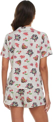 Womens Pajama Sets - 2 Piece Looney Tunes Tom and Jerry Tweety Bird Button Down Sleep Shirt and Pajama Shorts Set in Saudi Arabia