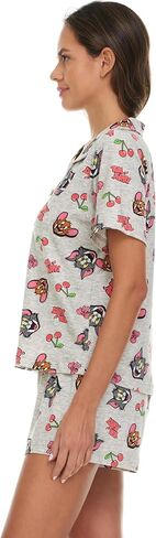 Womens Pajama Sets - 2 Piece Looney Tunes Tom and Jerry Tweety Bird Button Down Sleep Shirt and Pajama Shorts Set in Saudi Arabia