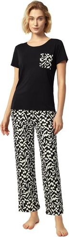 Soft Pajama Sets for Women Short Sleeve Printed Sleep Set, Viscose Made from Bamboo in Saudi Arabia