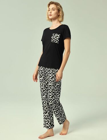Soft Pajama Sets for Women Short Sleeve Printed Sleep Set, Viscose Made from Bamboo in Saudi Arabia