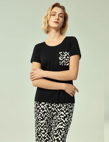 Soft Pajama Sets for Women Short Sleeve Printed Sleep Set, Viscose Made from Bamboo in Saudi Arabia