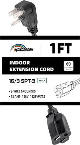 سلك تمديد مسطح، مدرج في قائمة UL، سلك تمديد داخلي 16 قياس 12 قدم سلك تمديد مسطح أبيض، 16/3 SPT-3 13A 3 سلك تمديد طاقة مؤرض للمنزل والمكتب in Kuwait