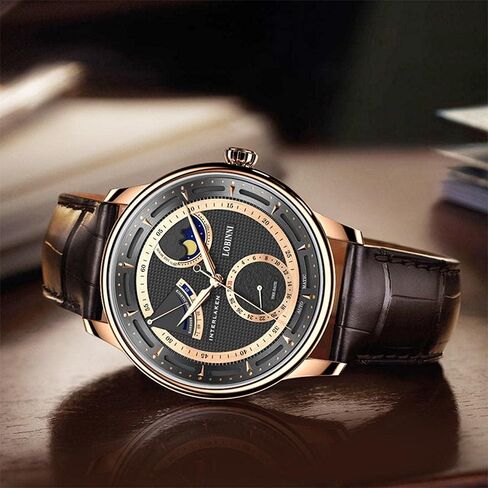 LOBINNI Men's Moon Phase Mechanical Automatic Watch Waterproof Wrist Dress Fashion Luxury Watches for Men in Saudi Arabia