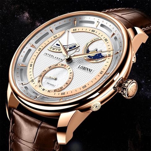 LOBINNI Men's Moon Phase Mechanical Automatic Watch Waterproof Wrist Dress Fashion Luxury Watches for Men in Saudi Arabia
