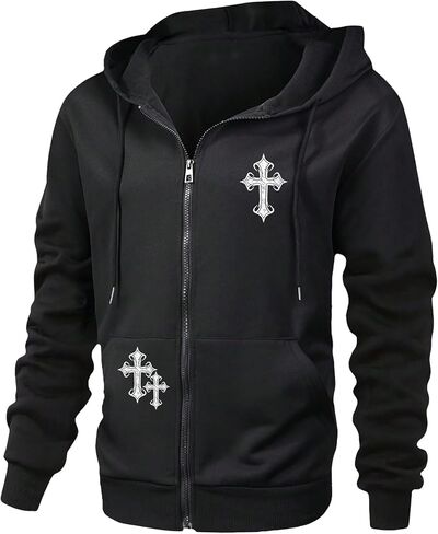 SOLY HUX Men's Gothic Zip Up Hoodies Graphic Oversized Hooded Lightweight Sweatshirt Jackets Streetwear in Saudi Arabia