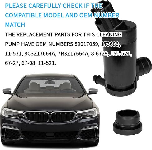 Windshield Washer Pump Replacement for Ford Lincoln Mazda Mercury OEM# 89017059 173686, Car Windshield Washer Fluid Motor Pump with Rubber Grommet Windshield Wiper Pump Replacement(Black) in Saudi Arabia