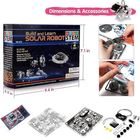 Solar Robot Toys 6 in 1 STEM Learning Kits Educational Space Moon Exploration Fleet Building Experiment Toys DIY Solar Power Science Gift for Kids Aged 8-12 in Saudi Arabia