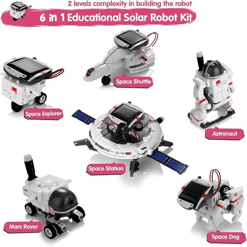 Solar Robot Toys 6 in 1 STEM Learning Kits Educational Space Moon Exploration Fleet Building Experiment Toys DIY Solar Power Science Gift for Kids Aged 8-12 in Saudi Arabia