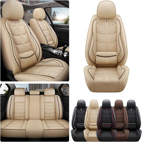 غطاء مقعد للسيارة الجلدية لـ Land Rover Discovery Sport 2015-2024 ، أغطية مقاعد السيارة المقاومة للماء مع دعم قطني ، غطاء مقعد مريح ، يسهل تثبيته (5 مساءً الراحة ، البيج) in Kuwait