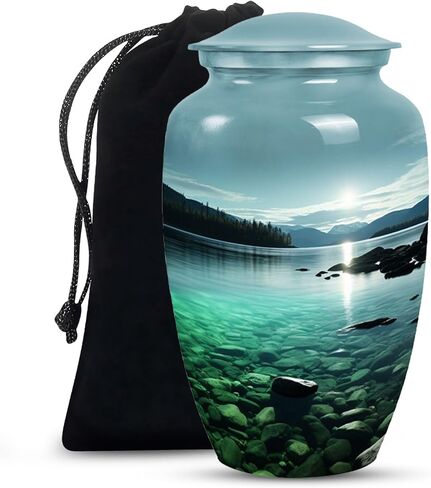 Mountain Lake at Twilight - Urns Large - Funeral Urn Ashes - Burial Urns for Ashes - Human Remains Urns (10inch), Natural in Saudi Arabia