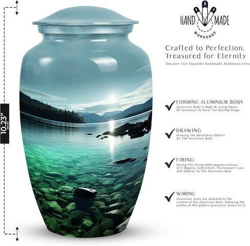 Mountain Lake at Twilight - Urns Large - Funeral Urn Ashes - Burial Urns for Ashes - Human Remains Urns (10inch), Natural in Saudi Arabia
