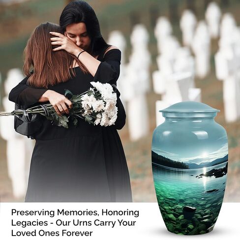 Mountain Lake at Twilight - Urns Large - Funeral Urn Ashes - Burial Urns for Ashes - Human Remains Urns (10inch), Natural in Saudi Arabia