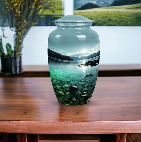 Mountain Lake at Twilight - Urns Large - Funeral Urn Ashes - Burial Urns for Ashes - Human Remains Urns (10inch), Natural in Saudi Arabia