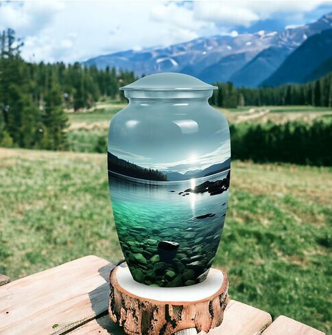 Mountain Lake at Twilight - Urns Large - Funeral Urn Ashes - Burial Urns for Ashes - Human Remains Urns (10inch), Natural in Saudi Arabia