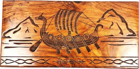 Khizar Handicraft Wooden Urn for Human Ashes – Viking Ship Design – Handmade Sheesham Wood Cremation Box – Large Adult Funeral Urn with Lid – Memorial Keepsake (9"x5.5"x4.5") in Saudi Arabia