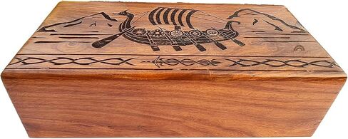 Khizar Handicraft Wooden Urn for Human Ashes – Viking Ship Design – Handmade Sheesham Wood Cremation Box – Large Adult Funeral Urn with Lid – Memorial Keepsake (9"x5.5"x4.5") in Saudi Arabia