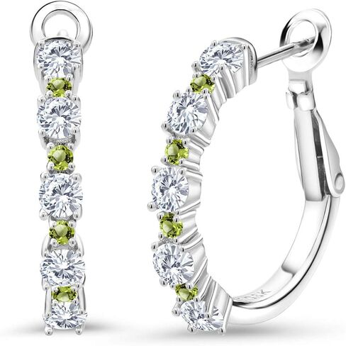 Gem Stone King Gemstone Birthstone and Peridot Hoop Earrings for Women | 925 Sterling Silver | Round 3MM and 1.8MM | 3/7 Inch Diameter | Fine Jewelry for Her Mom Wife in Saudi Arabia