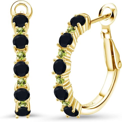 Gem Stone King Gemstone Birthstone and Peridot Hoop Earrings for Women | 925 Sterling Silver | Round 3MM and 1.8MM | 3/7 Inch Diameter | Fine Jewelry for Her Mom Wife in Saudi Arabia