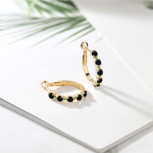 Gem Stone King Gemstone Birthstone and Peridot Hoop Earrings for Women | 925 Sterling Silver | Round 3MM and 1.8MM | 3/7 Inch Diameter | Fine Jewelry for Her Mom Wife in Saudi Arabia