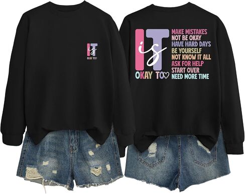 Teacher Sweatshirt for Women It's Okay to Make Mistakes Graphic Tees Mental Health Tops Long Sleeve Pullover in Saudi Arabia