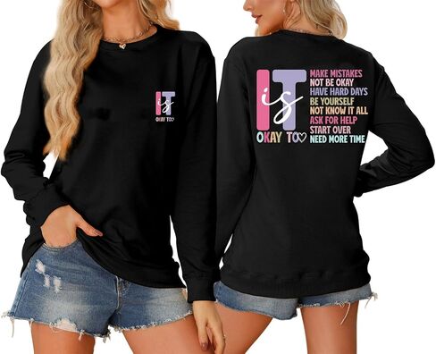 Teacher Sweatshirt for Women It's Okay to Make Mistakes Graphic Tees Mental Health Tops Long Sleeve Pullover in Saudi Arabia