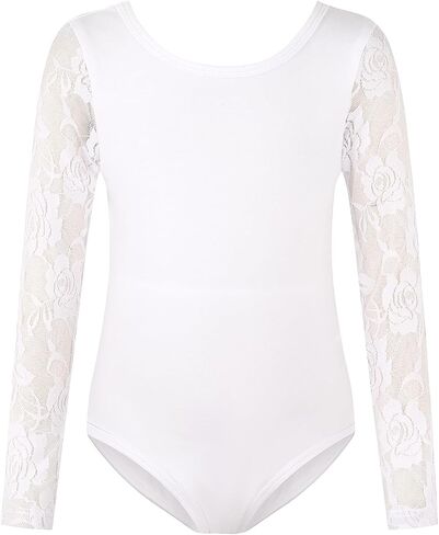 NOOMELFISH Girls Lace Long Sleeve Dance Leotard Toddler Mesh Bodysuit Godysuits Outfits (4-12 years) in Saudi Arabia