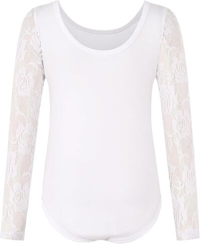 NOOMELFISH Girls Lace Long Sleeve Dance Leotard Toddler Mesh Bodysuit Godysuits Outfits (4-12 years) in Saudi Arabia