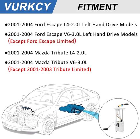 Electric Fuel Pump Module Assembly with Sending Unit Compatible with 2001 2002 2003 2004 Ford Escape, Tribute 2.0L 3.0L, Gas, Replace E2291M, SJ031335XB in Saudi Arabia
