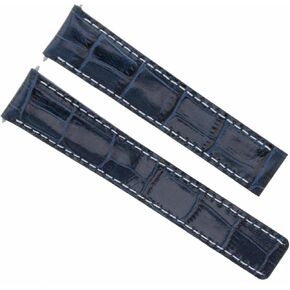Ewatchparts Leather Watch Band Strap Compatible With Breitling Chronomat Deployment Clasp 20/18 Blue With White Stitching in Saudi Arabia