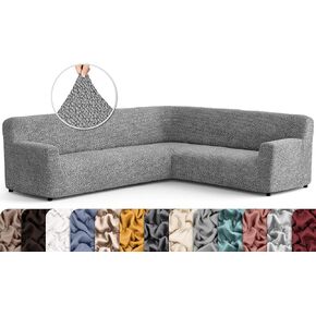 PAULATO BY GA.I.CO. Corner Sectional Couch Cover - Extra Large L-Shape Couch Slipcover - Washable Polyester Sofa Covers - 1-Piece Form Fit Furniture Protector - Microfibra - Dark Grey (Corner Sofa) in Kuwait