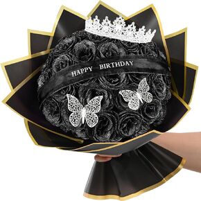 Waipfaru Glitter Roses Bouquet, Birthday Gifts for Women Mom, DIY Fake Flowers Bouquet with Birthday Stand-Up Signs, 36 Red Rose for Grandma Wife Friends in Kuwait