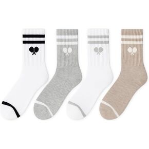 L’ORANGE Court Crew Pickleball Socks – 4-Pack | Premium Cotton Athletic Crew Socks for Men & Women | Neutral Tones, Varsity Stripe | Cushioned, Breathable, Stylish Gift Set in Saudi Arabia