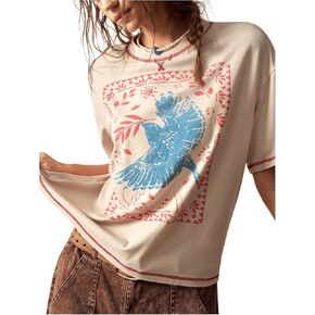 Women's Graphic Boho Short Sleeve Tee Tops Crewneck Loose Fit T Shirts Streetwear in Kuwait