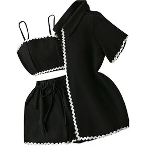 MakeMeChic Women's Beach Vacation Outfits Shirred Crop Top and Shorts Set with Shirt in Kuwait