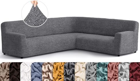 PAULATO BY GA.I.CO. Corner Sectional Couch Cover - Extra Large L-Shape Couch Slipcover - Washable Polyester Sofa Covers - 1-Piece Form Fit Furniture Protector - Microfibra - Dark Grey (Corner Sofa) in Saudi Arabia