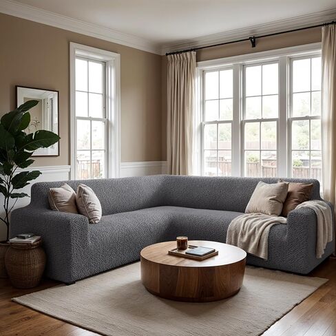 PAULATO BY GA.I.CO. Corner Sectional Couch Cover - Extra Large L-Shape Couch Slipcover - Washable Polyester Sofa Covers - 1-Piece Form Fit Furniture Protector - Microfibra - Dark Grey (Corner Sofa) in Saudi Arabia