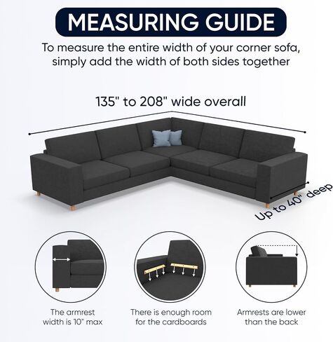 PAULATO BY GA.I.CO. Corner Sectional Couch Cover - Extra Large L-Shape Couch Slipcover - Washable Polyester Sofa Covers - 1-Piece Form Fit Furniture Protector - Microfibra - Dark Grey (Corner Sofa) in Saudi Arabia