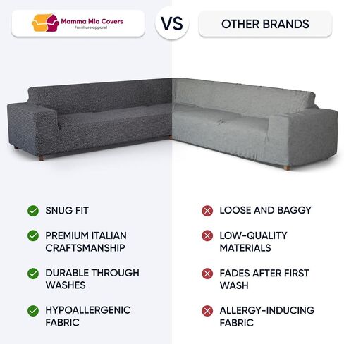 PAULATO BY GA.I.CO. Corner Sectional Couch Cover - Extra Large L-Shape Couch Slipcover - Washable Polyester Sofa Covers - 1-Piece Form Fit Furniture Protector - Microfibra - Dark Grey (Corner Sofa) in Saudi Arabia