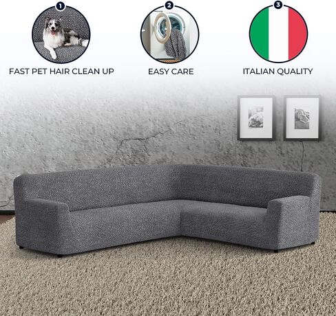 PAULATO BY GA.I.CO. Corner Sectional Couch Cover - Extra Large L-Shape Couch Slipcover - Washable Polyester Sofa Covers - 1-Piece Form Fit Furniture Protector - Microfibra - Dark Grey (Corner Sofa) in Saudi Arabia