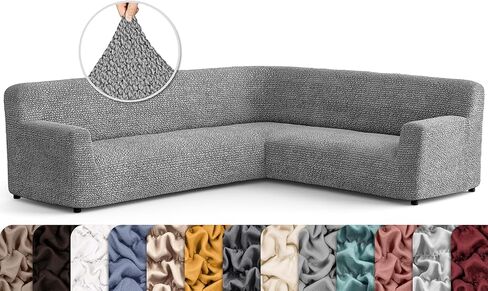 PAULATO BY GA.I.CO. Corner Sectional Couch Cover - Extra Large L-Shape Couch Slipcover - Washable Polyester Sofa Covers - 1-Piece Form Fit Furniture Protector - Microfibra - Dark Grey (Corner Sofa) in Kuwait