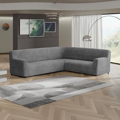 PAULATO BY GA.I.CO. Corner Sectional Couch Cover - Extra Large L-Shape Couch Slipcover - Washable Polyester Sofa Covers - 1-Piece Form Fit Furniture Protector - Microfibra - Dark Grey (Corner Sofa) in Kuwait