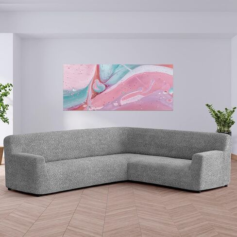 PAULATO BY GA.I.CO. Corner Sectional Couch Cover - Extra Large L-Shape Couch Slipcover - Washable Polyester Sofa Covers - 1-Piece Form Fit Furniture Protector - Microfibra - Dark Grey (Corner Sofa) in Kuwait
