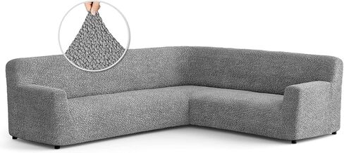 PAULATO BY GA.I.CO. Corner Sectional Couch Cover - Extra Large L-Shape Couch Slipcover - Washable Polyester Sofa Covers - 1-Piece Form Fit Furniture Protector - Microfibra - Dark Grey (Corner Sofa) in Kuwait