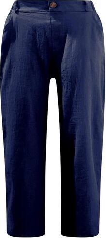 Women's Summer Capri Pants 2025 Cotton Linen Straight Leg Cropped Trousers High Waist Casual Pant with Pockets in Saudi Arabia