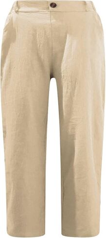 Women's Summer Capri Pants 2025 Cotton Linen Straight Leg Cropped Trousers High Waist Casual Pant with Pockets in Saudi Arabia