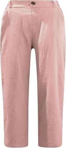 Women's Summer Capri Pants 2025 Cotton Linen Straight Leg Cropped Trousers High Waist Casual Pant with Pockets in Saudi Arabia