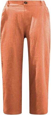 Women's Summer Capri Pants 2025 Cotton Linen Straight Leg Cropped Trousers High Waist Casual Pant with Pockets in Saudi Arabia
