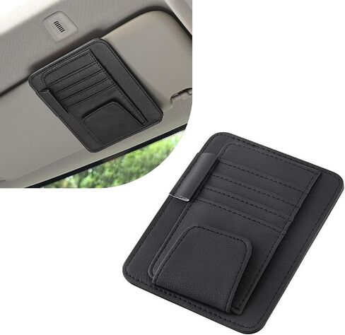 1 PC Car Sun Visor Organizer, Sunglass Holder & Document Storage Pocket Organizer, Car Visor Accessories with Insurance and Registration Card, Universal for Cars, Trucks, SUVs (Black in Saudi Arabia