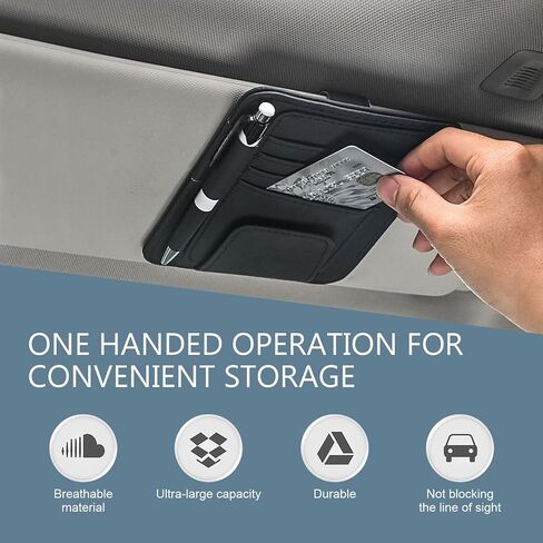 1 PC Car Sun Visor Organizer, Sunglass Holder & Document Storage Pocket Organizer, Car Visor Accessories with Insurance and Registration Card, Universal for Cars, Trucks, SUVs (Black in Saudi Arabia